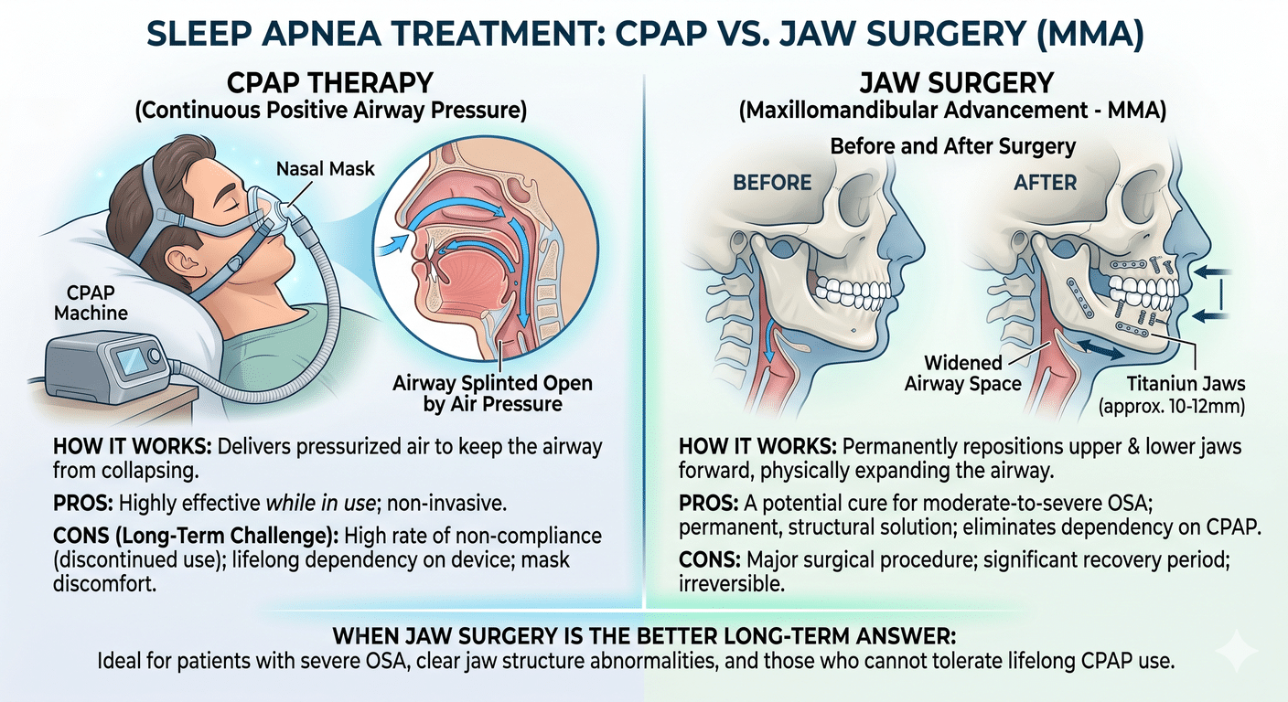 Sleep Apnea Surgery Vs. Cpap When Jaw Surgery Is The Better Long Term Answer Sleep Apnea Surgery Vs. Cpap When Jaw Surgery Is The Better Long-Term Answer